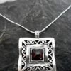 Large Filigree Sterling Silver Square Garnet Necklace